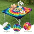 thumbnail image 4 of Colorful Rainbow Tie Dye Spiral Pattern Square Fitted Tablecloth with Elastic Edge,Square Table Cover,Washable Elastic Table Cover for Home Kitchen Party Decor 36"x36", 4 of 6