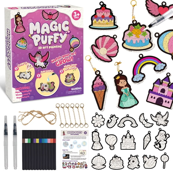 3D Art Craft Kit & Puff Paint, Magic Foam Texture Painting Kit, Arts and Crafts for Girls 3 4 5 6 7 8 9 10 Years