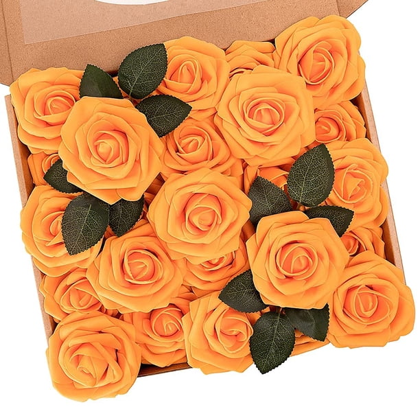 Flores artificiales N&T NIETING, rosas anaranjadas, 25 unidades, 18 cm