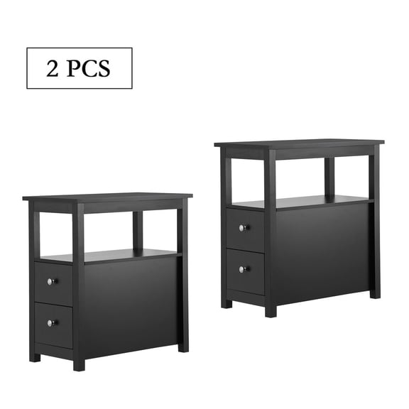 WSSYzyzf 2-PCS End Table with 2 Drawers and Shelf, Narrow Black Sofa Side Table for Home Decor