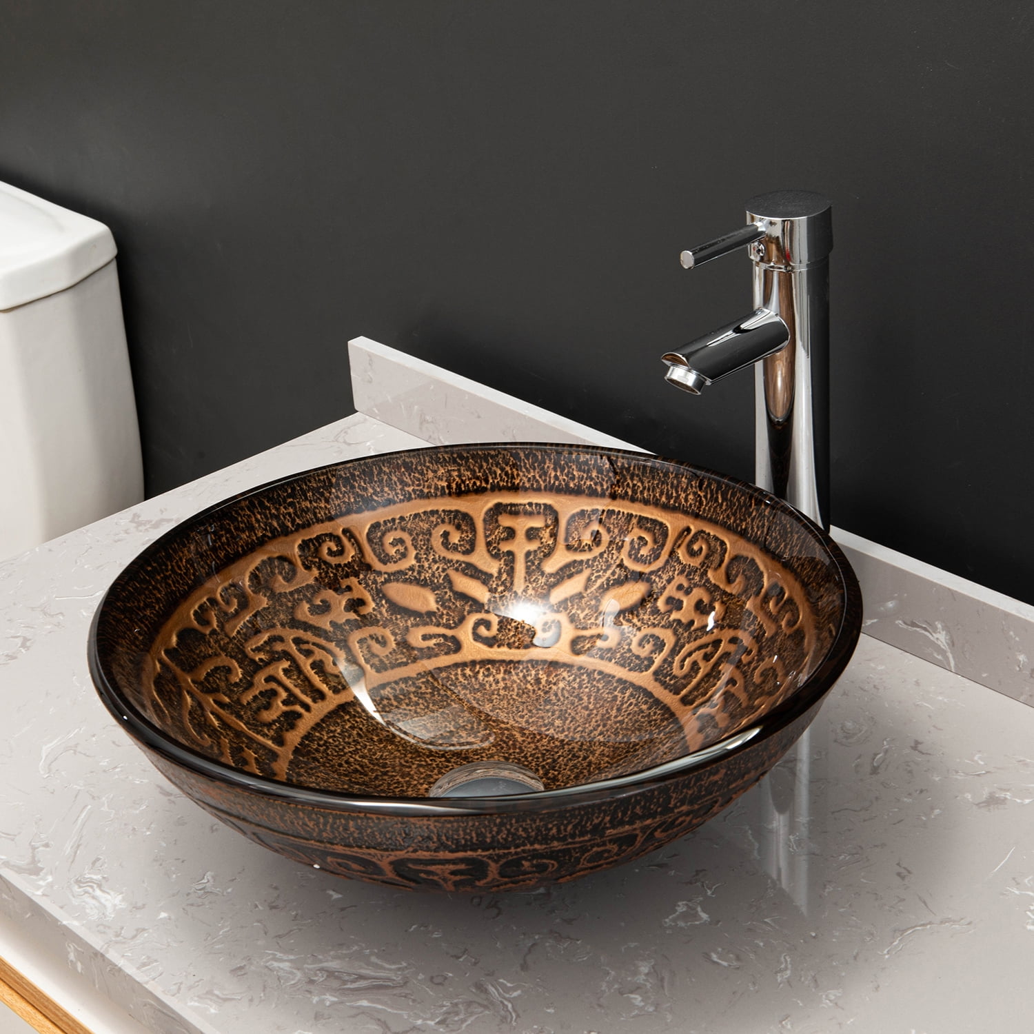 食器 Yuna Vinnova Enna 16.5-inch Reddish Brown Glass Round Bathroom
