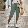 thumbnail image 2 of Arlun 2026 Summer Beach Linen Five Point Pants with Pockets Lightweight Comfort Breathable Pure Color Half Trousers Stretch Waist Straight Leg Knee Length Leisure Pant Light Green L, 2 of 4