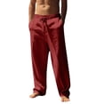 thumbnail image 2 of Dwellite Men Casual Cotton Linen Pants Elastic Drawstring Waist Summer Trousers Loose Fit Lightweight Beach Lounge Pant 2026 Wine XL, 2 of 4