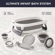 Doulami portable Baby Bathtub with Built-in Thermometer & Soft Bath Cushion, Portable Foldable Infant Bath Tub for Newborn to Toddler 0-36 Months, Comes with Water Scoop & Bucket