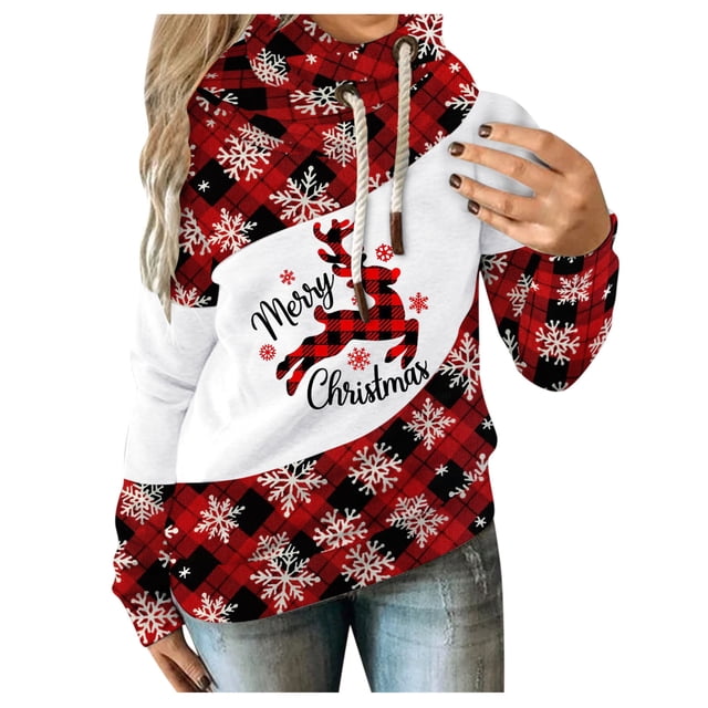 Sweat à Capuche d'Hiver pour Femmes, Mode Mi-Longue, Blouse Ample, Col Rond Chaud, Cardigan Imprimé Noël, Pull de Noël