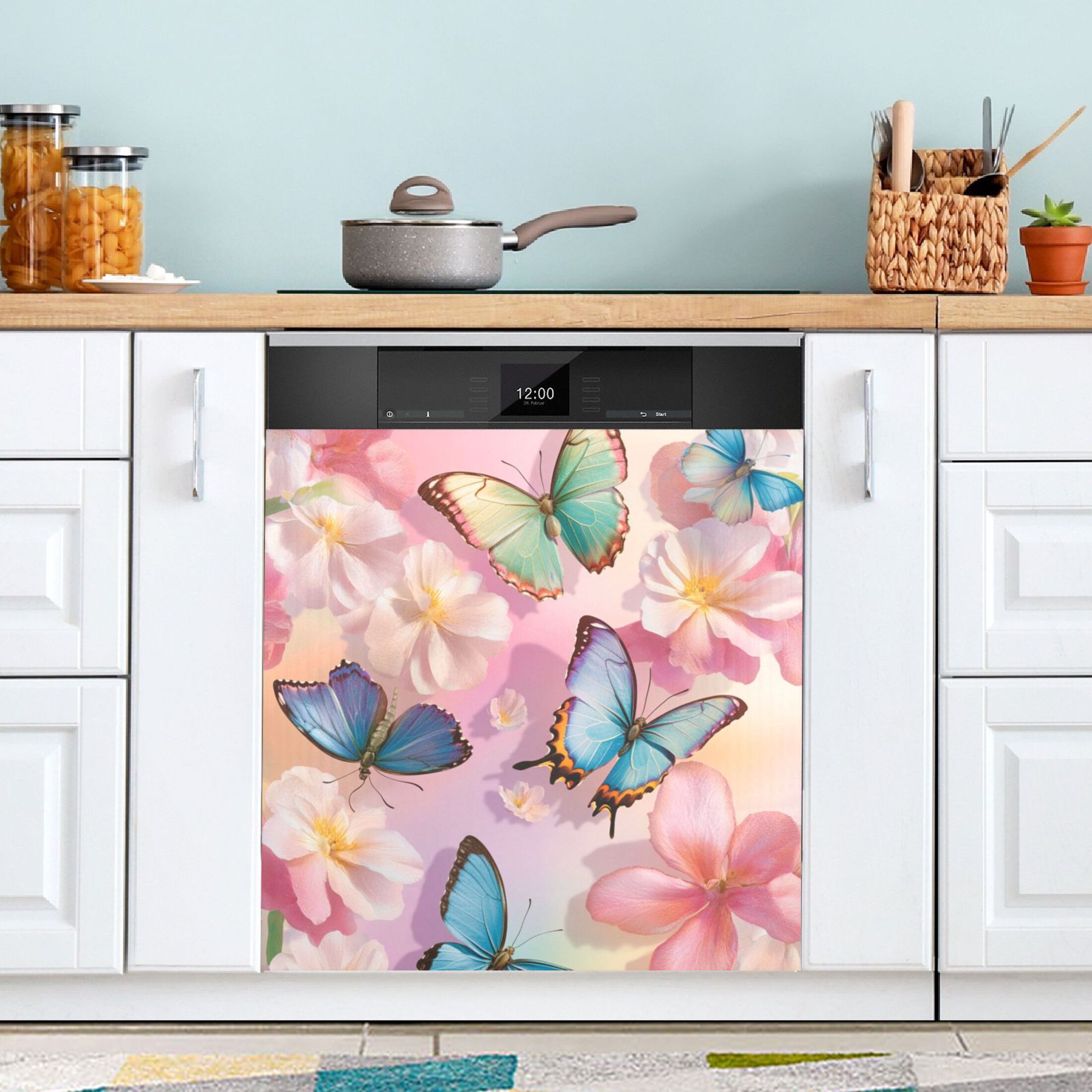 Dishwasher Magnetic Sticker 23x26 Inch Refrigerator Magnetic Sticker Washing Machine Magnetic Sticker Kitchen Panel Magnetic Sticker Home Decor Light Pink Rainbow Butterfly