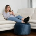 thumbnail image 3 of Belgique Navy Velvet Pouf Ottoman – Floor Cushion, Soft Polystyrene Bean Bag Footstool, Durable & Lightweight Accent for Living Room or Office, 3 of 5