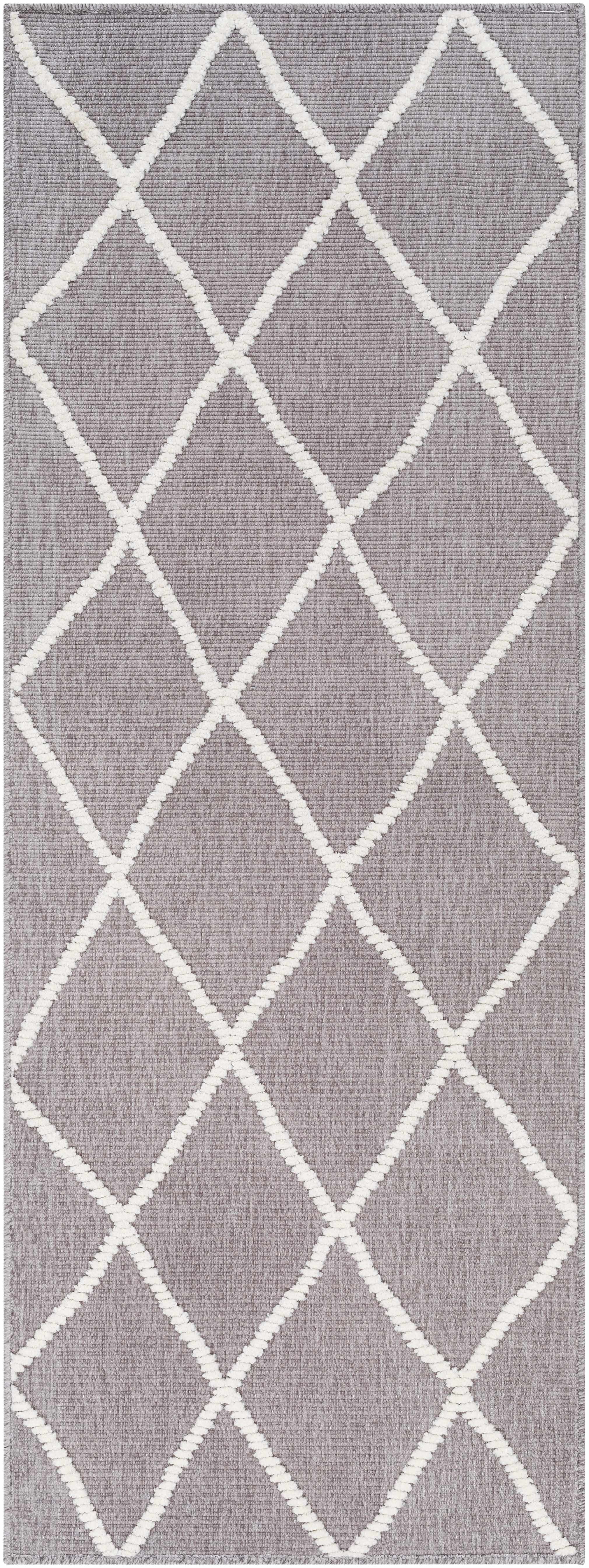 Hauteloom Amani Living Room, Bedroom Machine Washable Area Rug - Bohemian Modern Farmhouse - Moroccan Trellis - Gray, White - 3'3" x 5'