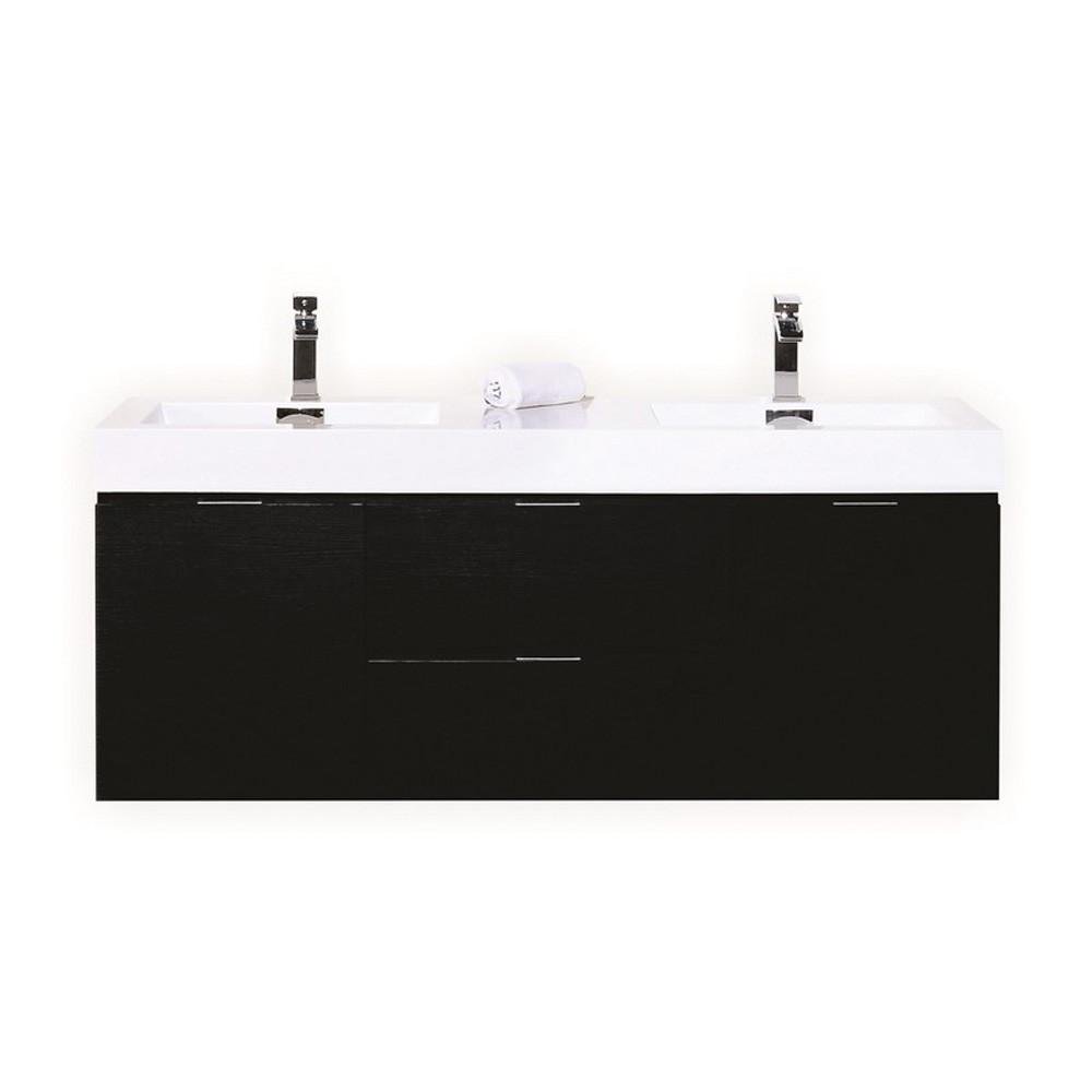 Kubebath Bliss 60" Black Double Sink Wall Mount Floating Modern