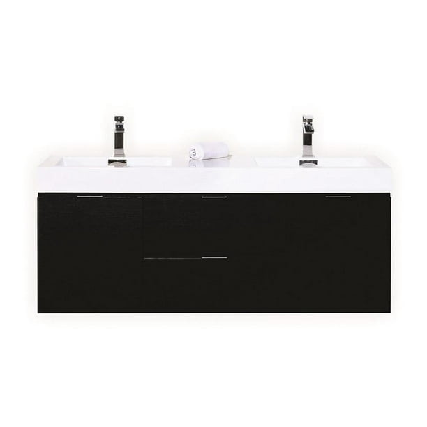 Black Double Sink Wall Mount Floating, Contemporary Floating Vanity Sink