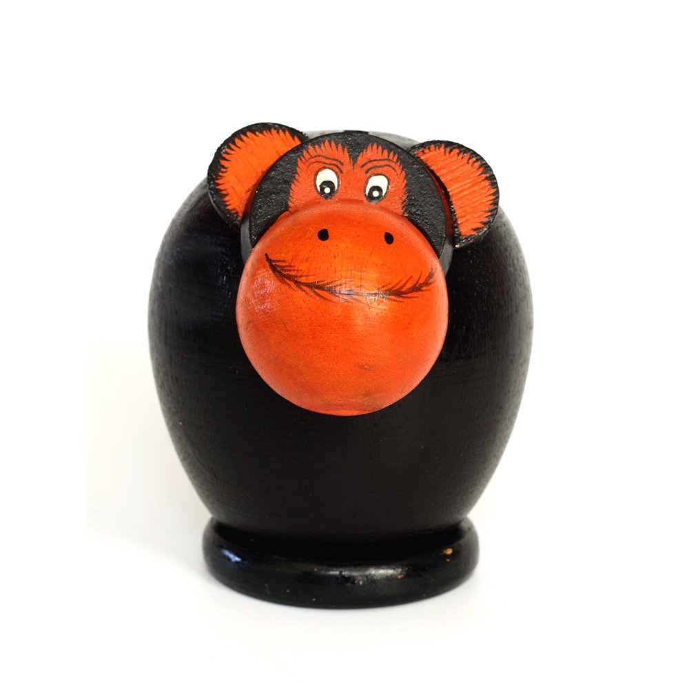 Handmade Wooden Monkey Coin Piggy Bank Statue Figurine Handcrafted Wood