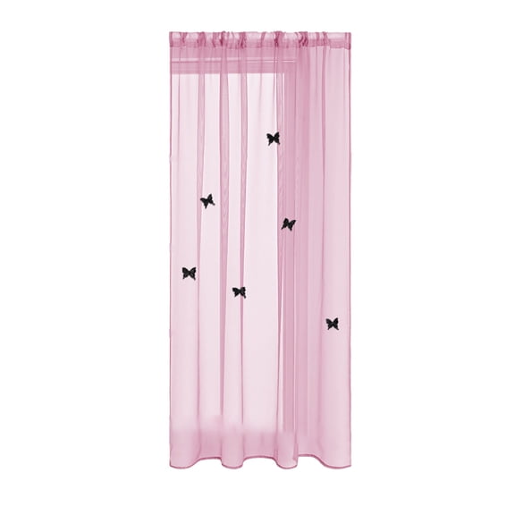 SLYNSHome Pink Sheer Voile Curtains,Decorative Butterflies Window Curtains Rod Pocket Curtain for Home Kitchen,Living Room and Bedroom 1 Panels