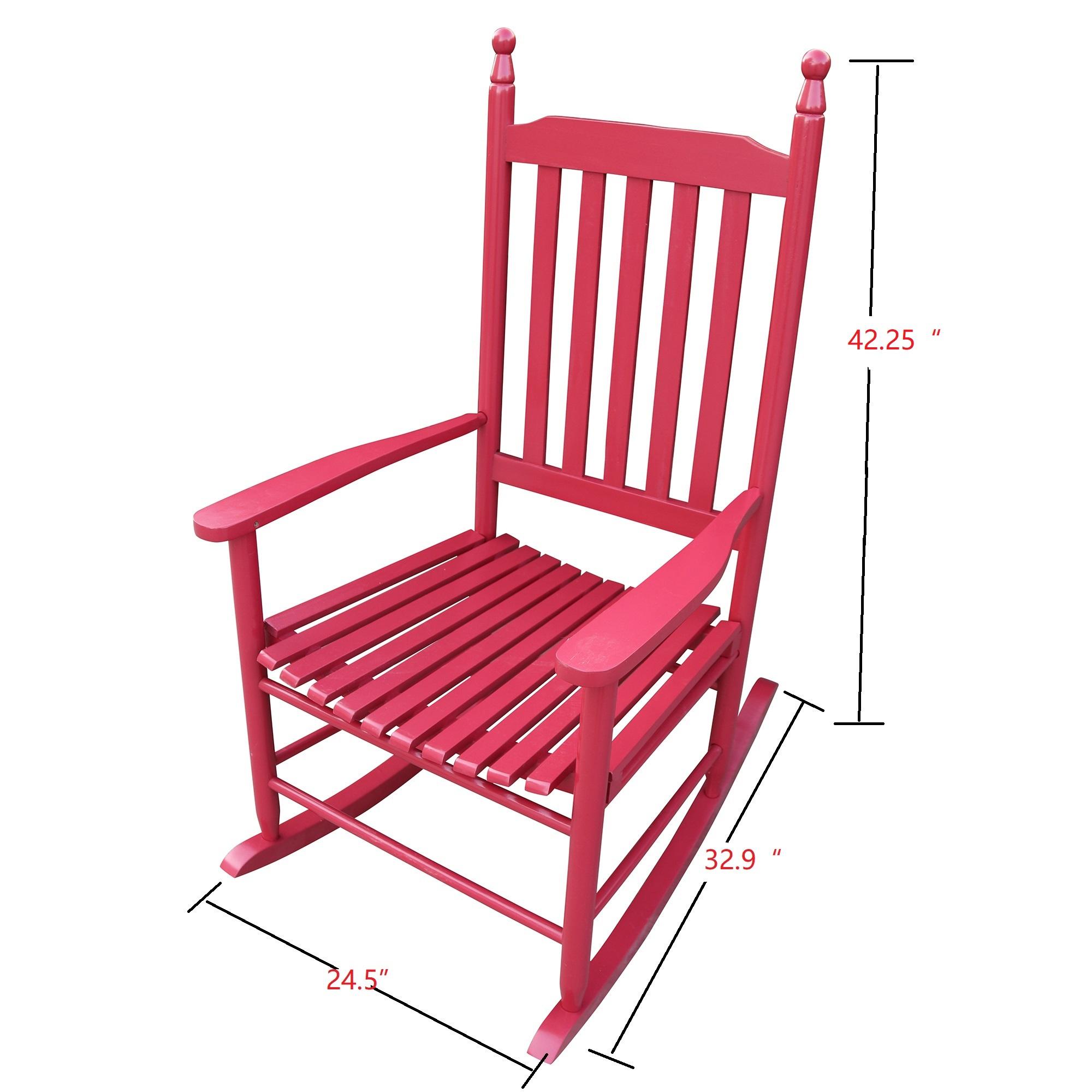 Patio Outdoor Rocking Chair, Wooden Porch Rocker Chair, Modern Leisure Ergonomic Chair with Sturdy Slatted Back Rest for Indoor Garden Lawn Deck Balcony Backyard, Supports up to 280 LBS, Red - image 3 of 7