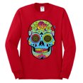 thumbnail image 2 of Wild Bobby, Colorful Floral Sugar Skull Streetwear Mens Long Sleeve Shirt, Red, Medium, 2 of 3