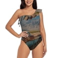 thumbnail image 2 of Picia Deserted Classic Car Landscape Pattern Women's One Piece Swimsuits,One Shoulder Swimwear Asymmetric ,Ruffle Monokinis Bathing Suits,High Waisted Flattering Bathing Suits-Small, 2 of 8