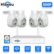 Hiseeu WiFi PTZ Security Camera System,5MP,Expandable 10CH NVR,1TB Hard Drive,12V DC Power Cords,IP66 Waterproof, Motion Alert, Plug&Play,24/7 Motion Record, Auto Track