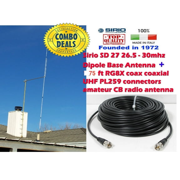 Sirio SD 27 26.5 - 30mhz Dipole Base Antenna with 75 ft Coax