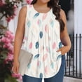 thumbnail image 1 of XUNKUSGA Débardeurs Grande Taille pour Femmes Été Sans Manches Tunique Col Rond Décontracté T-Shirts Amples pour Femmes Mode Été Tunique Plissée Florale Blouses, 2TG, Blanc, 1 of 6