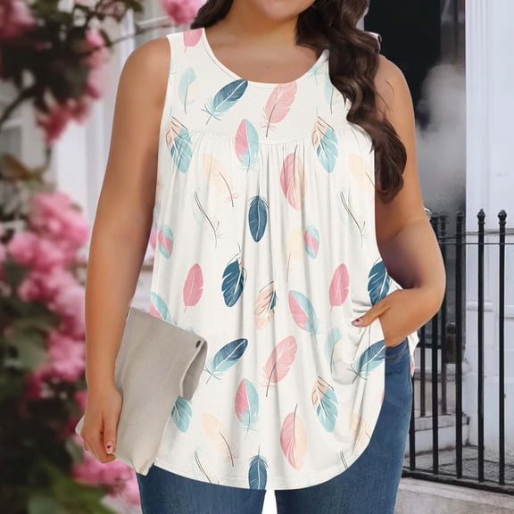 Women's Plus Size Tank Tops Loose Fit with Printed Design for Casual Home Wear