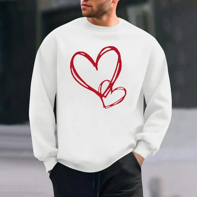 Amzcrzy Sudadera Para Hombre, Con Estampado De Corazones, Informal, De Manga Larga Y Cuello Redondo, Con Capucha, Color Blanco, Xl