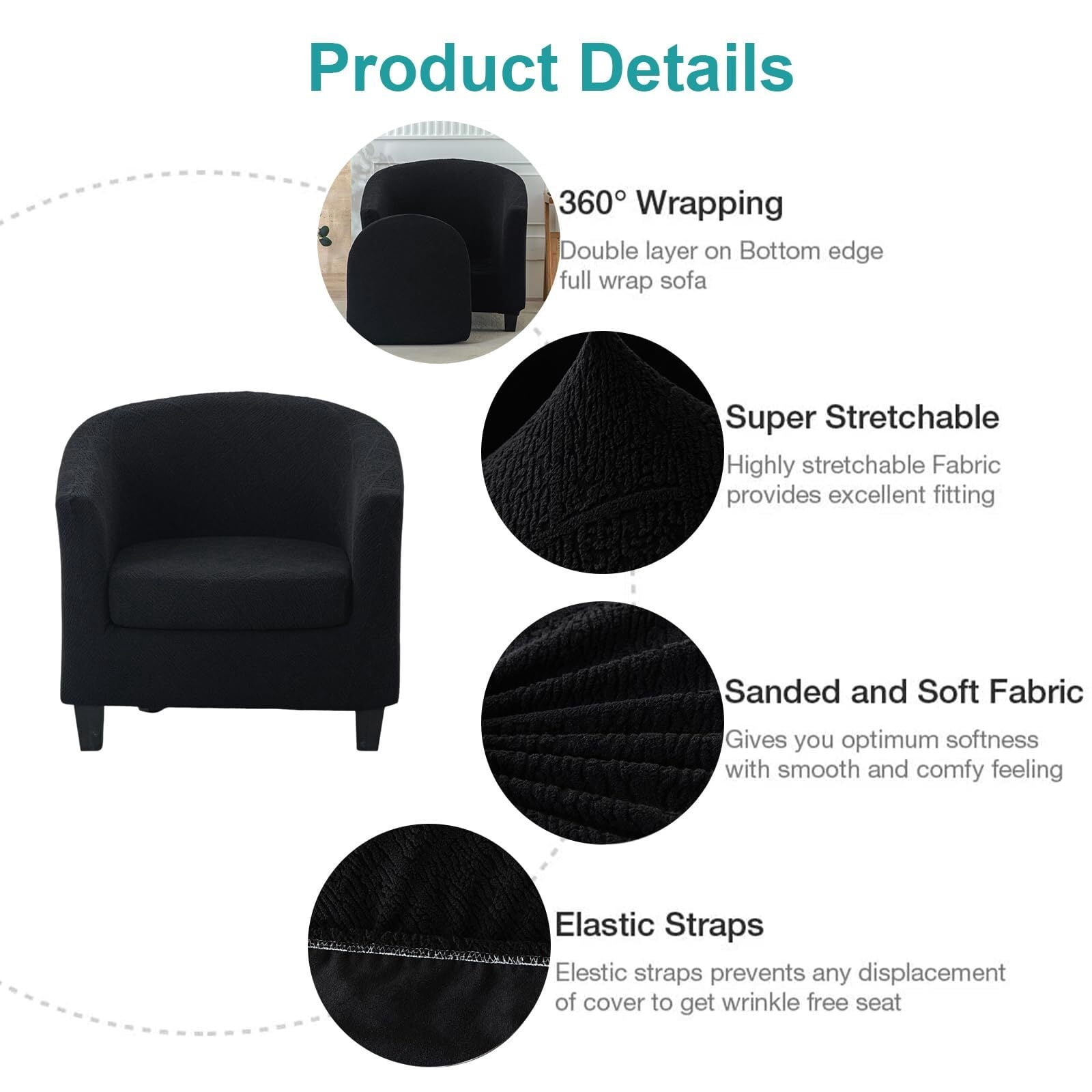 LKJYER Club Chair Slipcover 2-Piece Stretch Barrel Chair Slipcovers Tub Chair Slipcovers Soft Spandex Armchair Covers Swivel Chair Cover Sofa Cover Furniture Protector for Living Room