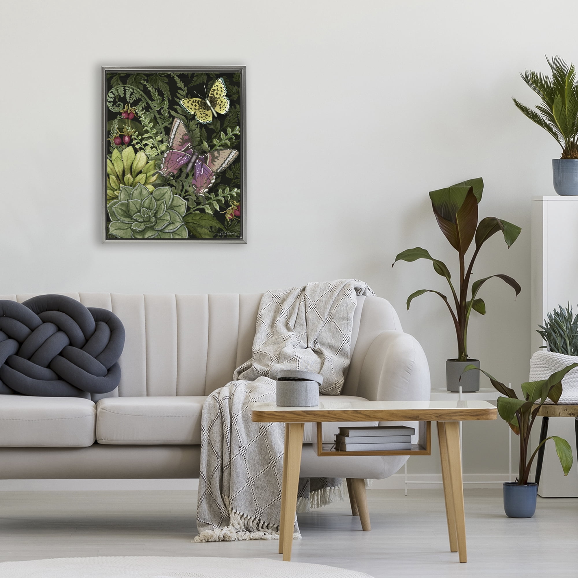 Stupell Industries Dark Succulents Midnight Garden Gray Framed Floater Canvas Wall Art, design by Nicole Tamarin