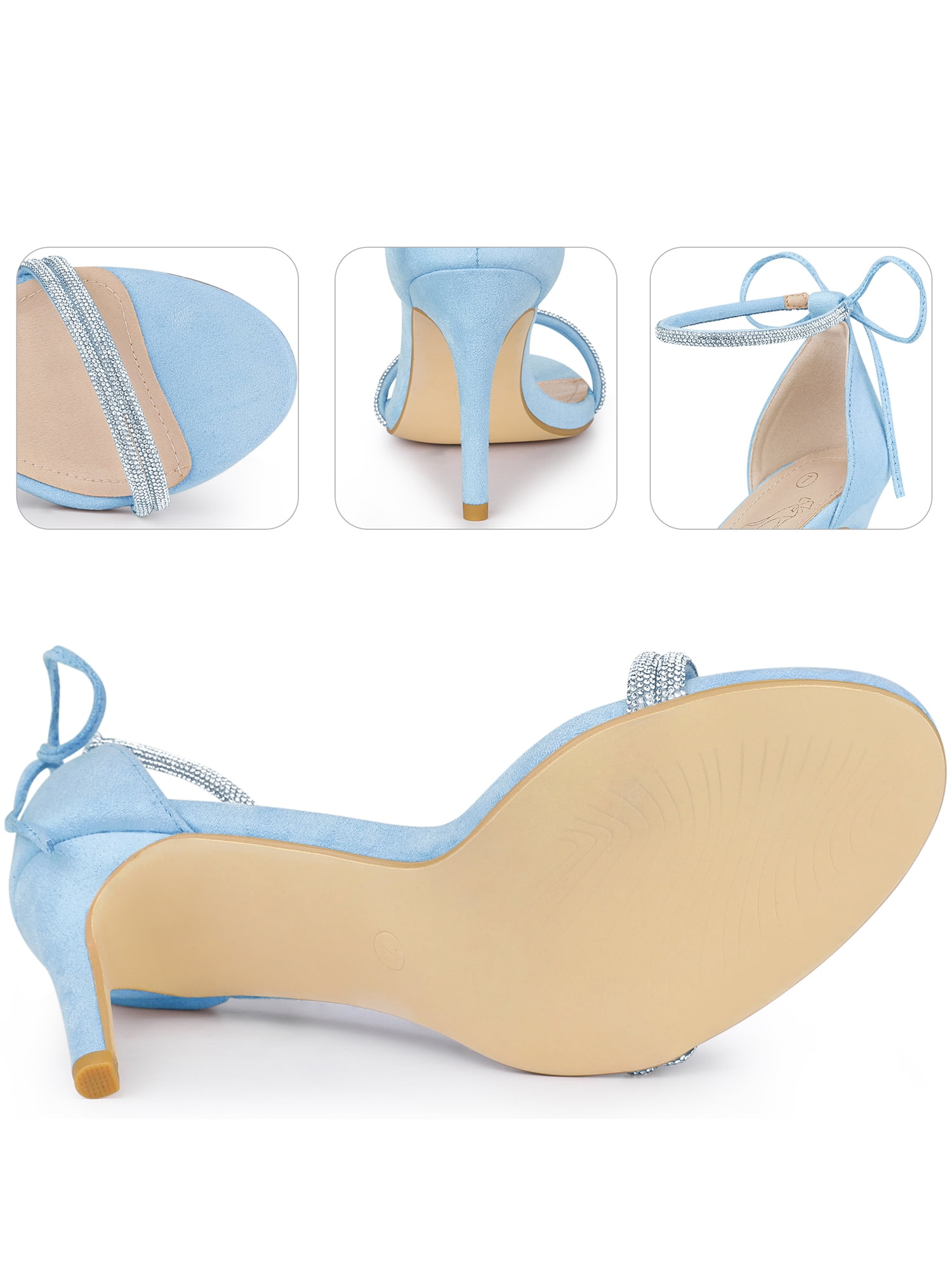 DARING DIVA Women's Rhinestone Ankle Tie Stiletto Heels Sandals Sky Blue 7