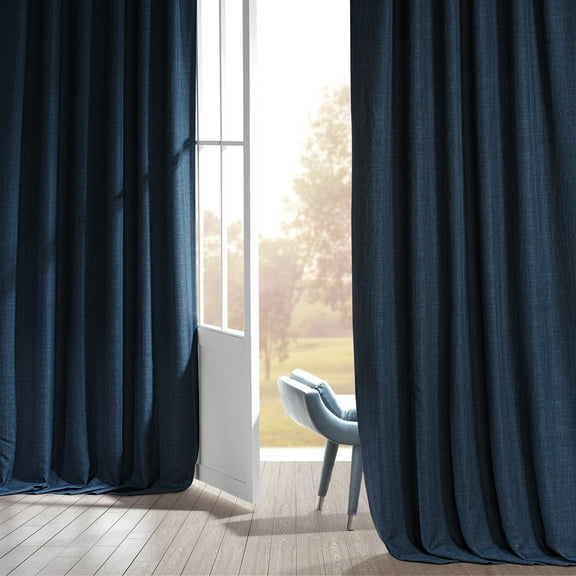Signature Voyager Blue Faux Linen Blackout Curtain (1 Panel), Voyager Blue, 50W X 108L