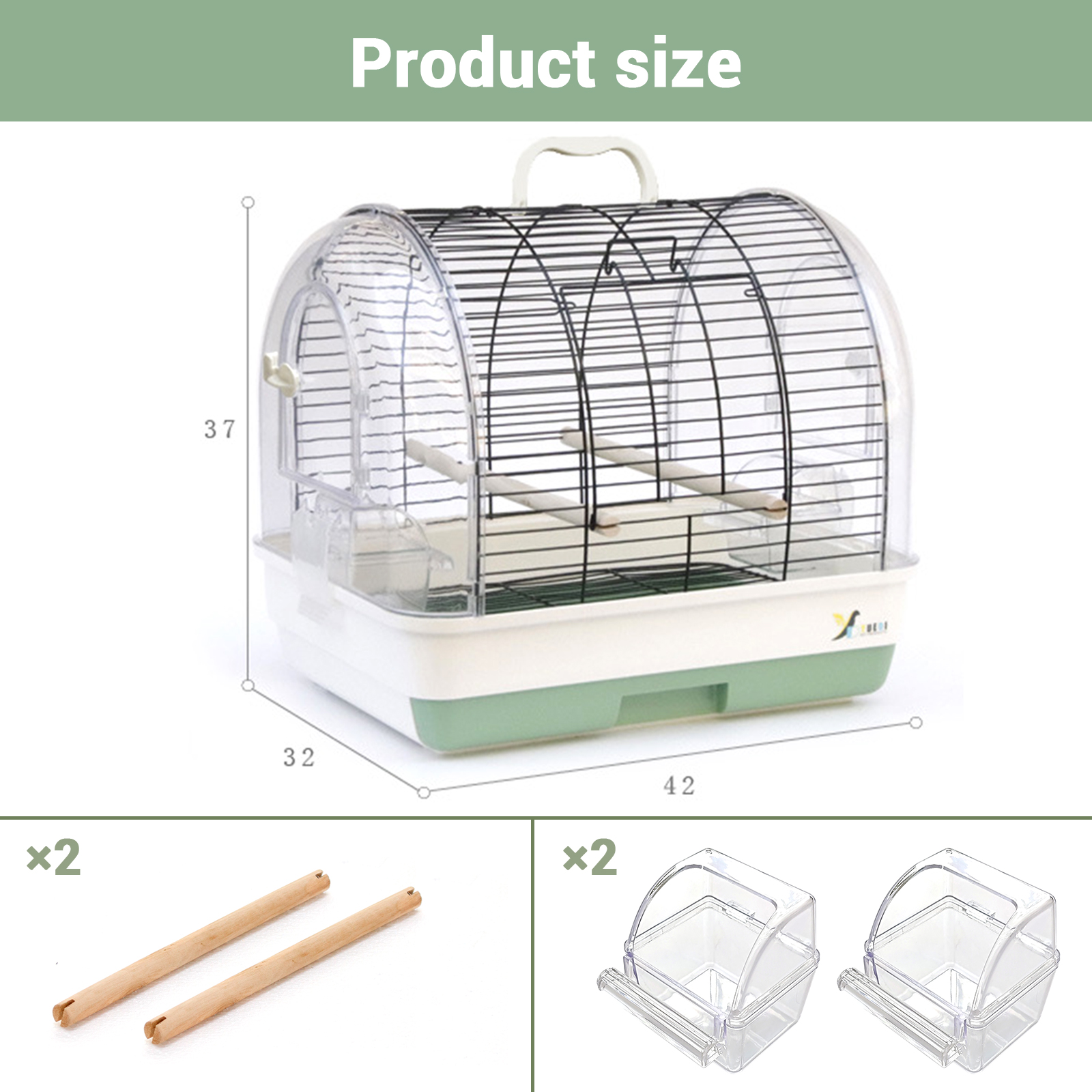 Danolapsi Portable Large Metal Bird Cage Carrier for Small to Medium Birds – 2 Food Bowls, 2 Perches, Removable Tray, Handle – Ideal for Cockatiels, Budgies, Lovebirds, Canarie