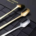 thumbnail image 4 of Cucharadita de mango largo, 12 piezas, 14,5 cm, cucharas cuadradas para mezclar y revolver de acero inoxidable para cóctel, helado, batido, bebida fría, café, 4 of 5