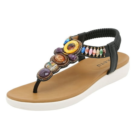 

Women Sandals Fashion New Pattern Bohemian Style Beach Shoes Retro Large Flat Comfortable Sandals Close Toed Sandals Women Lavender Sandals for Women