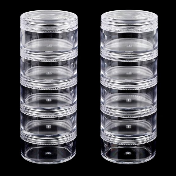 2 Pieces of 5-Layer Stackable Plastic Storage Jars, Transparent Round Cosmetic Storage Boxes, Rotatable Art Craft Small Parts Organizer Containers