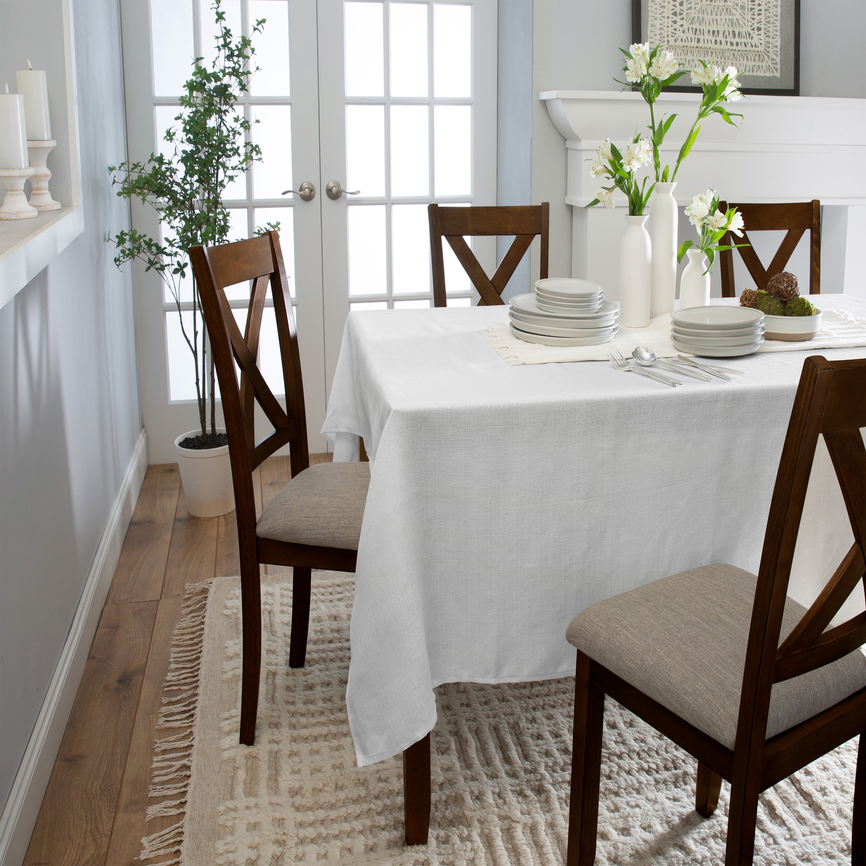 Home Details Chic & Rustic 70"x 90" Rectangle Polyester Tablecloth in White