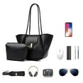 thumbnail image 6 of HUISZJ PU Leather Tote Handbag, Large Capacity Shoulder Bag, Retro Tote Bag for Work Travel Outdoor (Black), 6 of 7