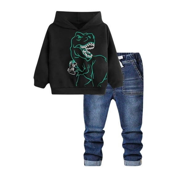 Jamsmile Toddler Boys Outfit Sets Cute dinosaur Print Long Sleeve Hoodies Denim Pants Suits 2 Piece Boy Outfits