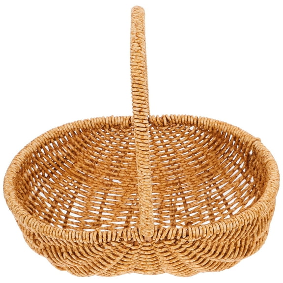 QIFULL Khaki Hand Woven Storage Basket with Sturdy Handle for Fruits Bread and Snacks