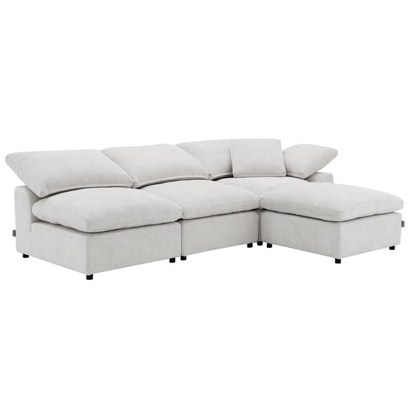 JERFIT Modular Sectional Sofa Set with Ottoman, 4-Piece Ivory Linen Fabric Upholstered Living Room Seating Group, Modern L-Shaped Couch with Corner Chaise and Pillow Top Armrests