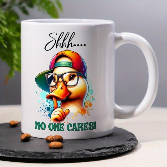 1pc Funny Sarcastic Duck Coffee Mug No One Cares 11oz Ceramic Cup with Cool Cartoon Design Home Decor Gifts Birthdays Holidays Christmas New Year Coffee Bar Accessories