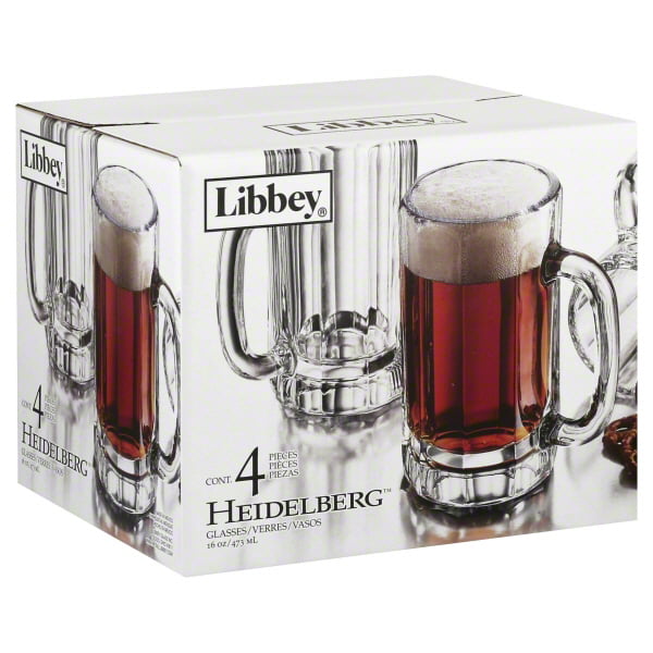 Set of 4 New in Original Box Libbey Heidelberg Glass Beer Mugs 16-ounce
