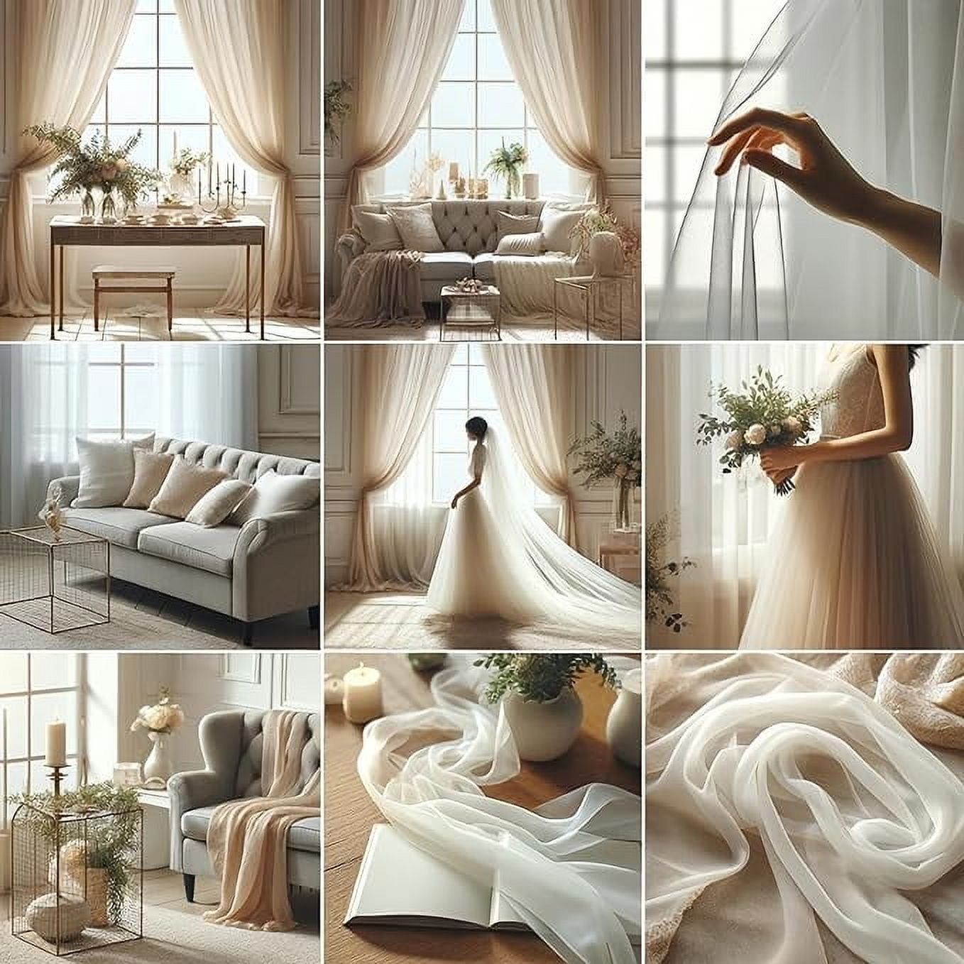 FabricLA 100% Polyester Chiffon Fabric - 58/60" Inches (152 CM) Wide - Lightweight Chiffon Sheer Fabric - Perfect for Venue, DIY & Wedding - Chiffon Fabric by The Yard - Beige, 2 Continuous Yards