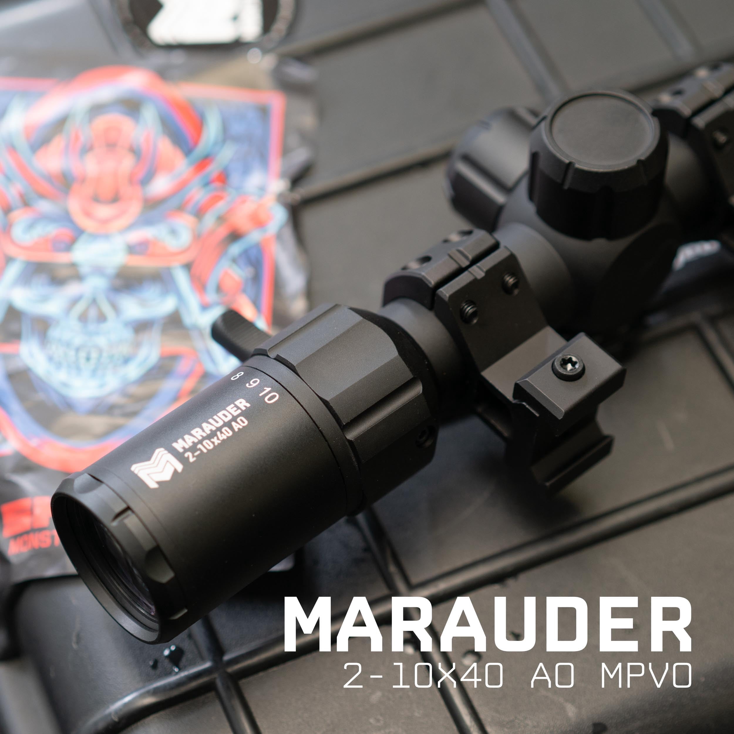 Monstrum Marauder 2-10x40 MPVO Rifle Scope with AO Adjustable Objective | Black | FMR02 Reticle