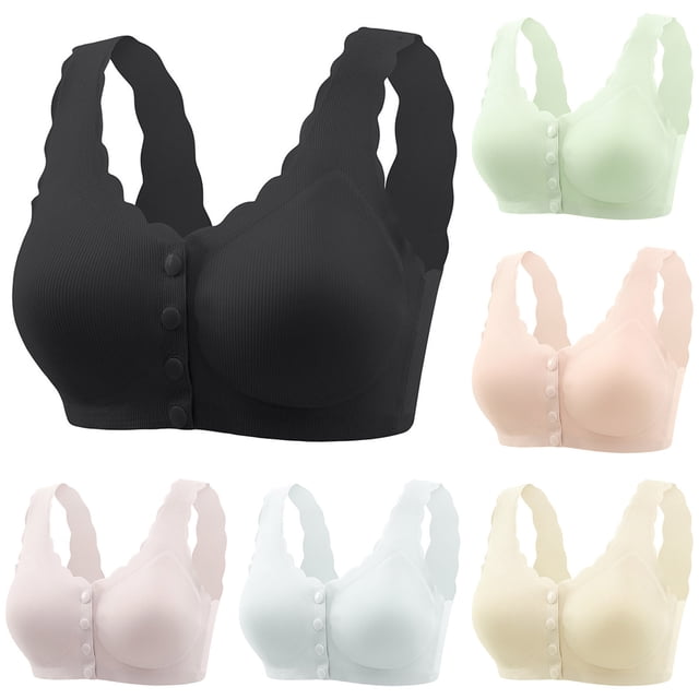 UNITWRY Front Closure Bras for Women Wide Straps Large Size Without Underwire Solid Color Seamless Bras Wireless Plus Size Bra