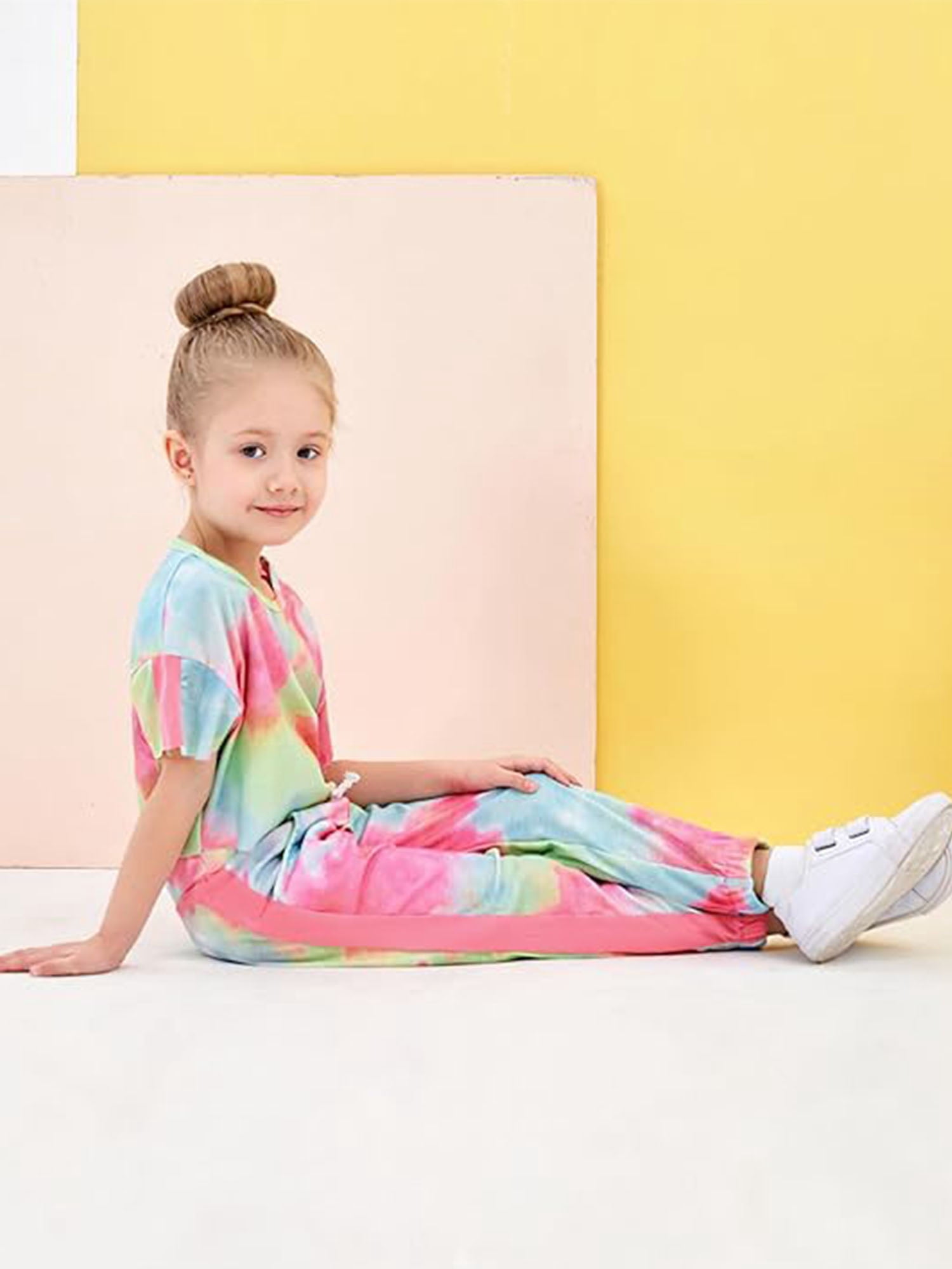 CARETOO Toddler Girl Clothes Baby Outfits Tie Dye Short Sleeve Shirt Long Pants 2PCS Clothing Set
