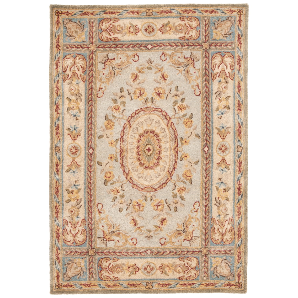 SAFAVIEH Bergama Cromwell Oriental Wool Area Rug, Light Blue/Ivory, 5' x 8'