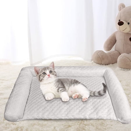 BAOPAI Pet Cooling Mat for Summer - Ice Silk Breathable Dog Cat Bed with Sweat-Wicking Stain-Resistant Holds Shape Sizes 20x12in & 24x14in