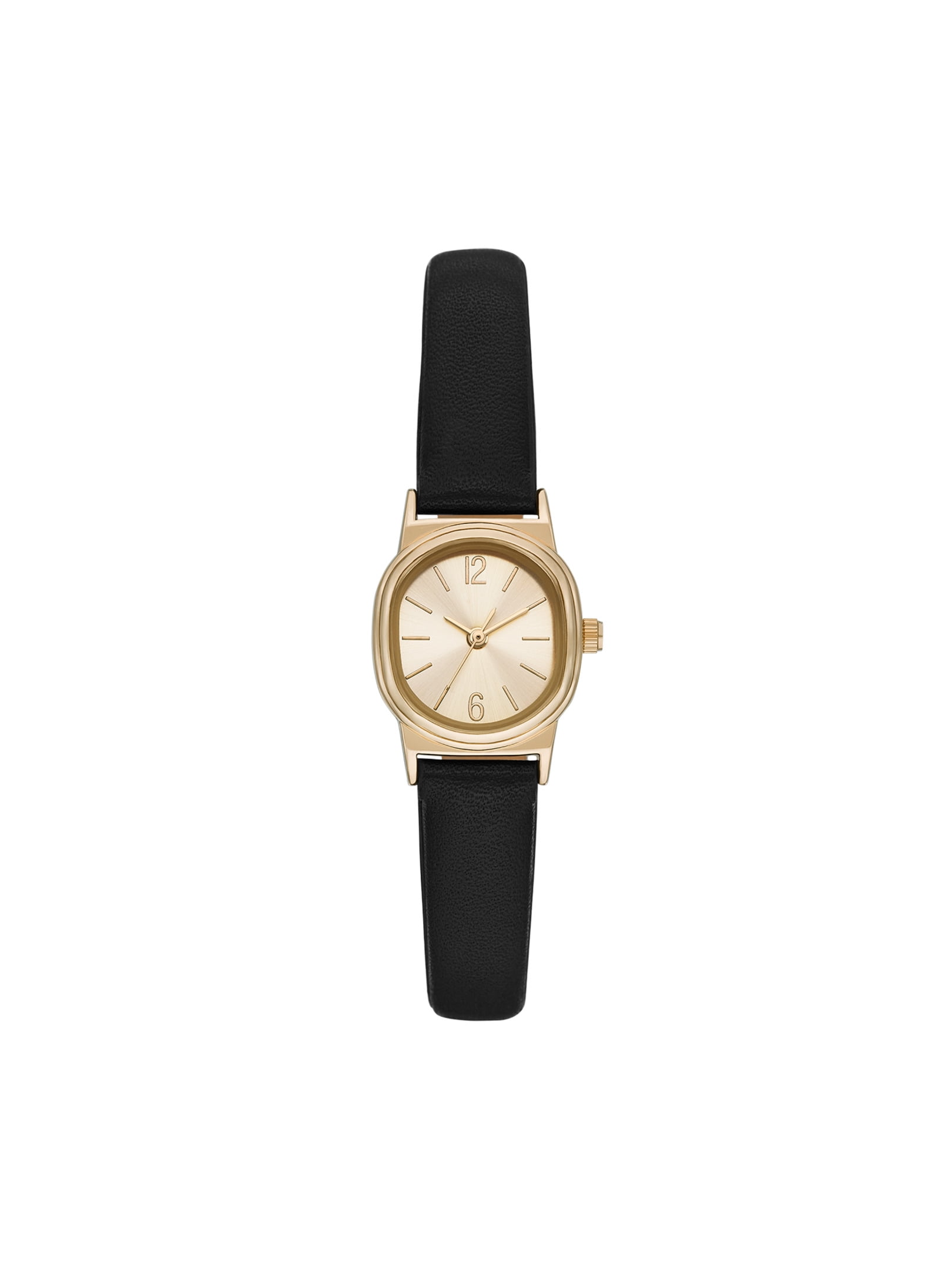 Time and Tru Women's Gold Tone Oval Watch with Faux Leather Strap