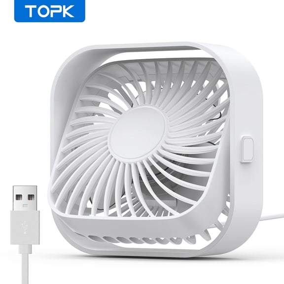 TOPK USB Desk Fan,  Mini Fan, Strong Airflow & Quiet Operation, Three-Speed Wind Small Cooling Fan, 360° Rotatable Head for Home Office Table and Desktop