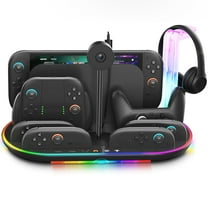 Charging Station for Switch 2 with Cooling Fan, Controller Charger for JoyCons and Pro Dock Stand with RGB Light 2 USB Ports 7 Game Card Slots LED Indicators(Black)