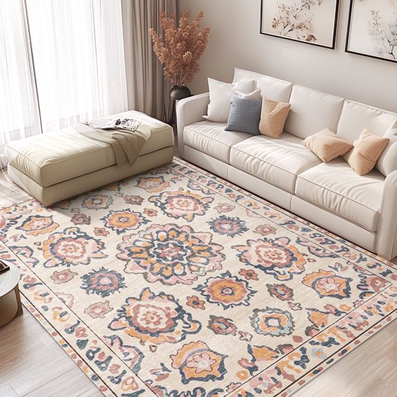 Pentantan Boho 5'x7' Area Rugs for Living Room, Soft Machine Washable Rug, Neutral Moroccan Design for Bedroom, Dining Room, Playroom