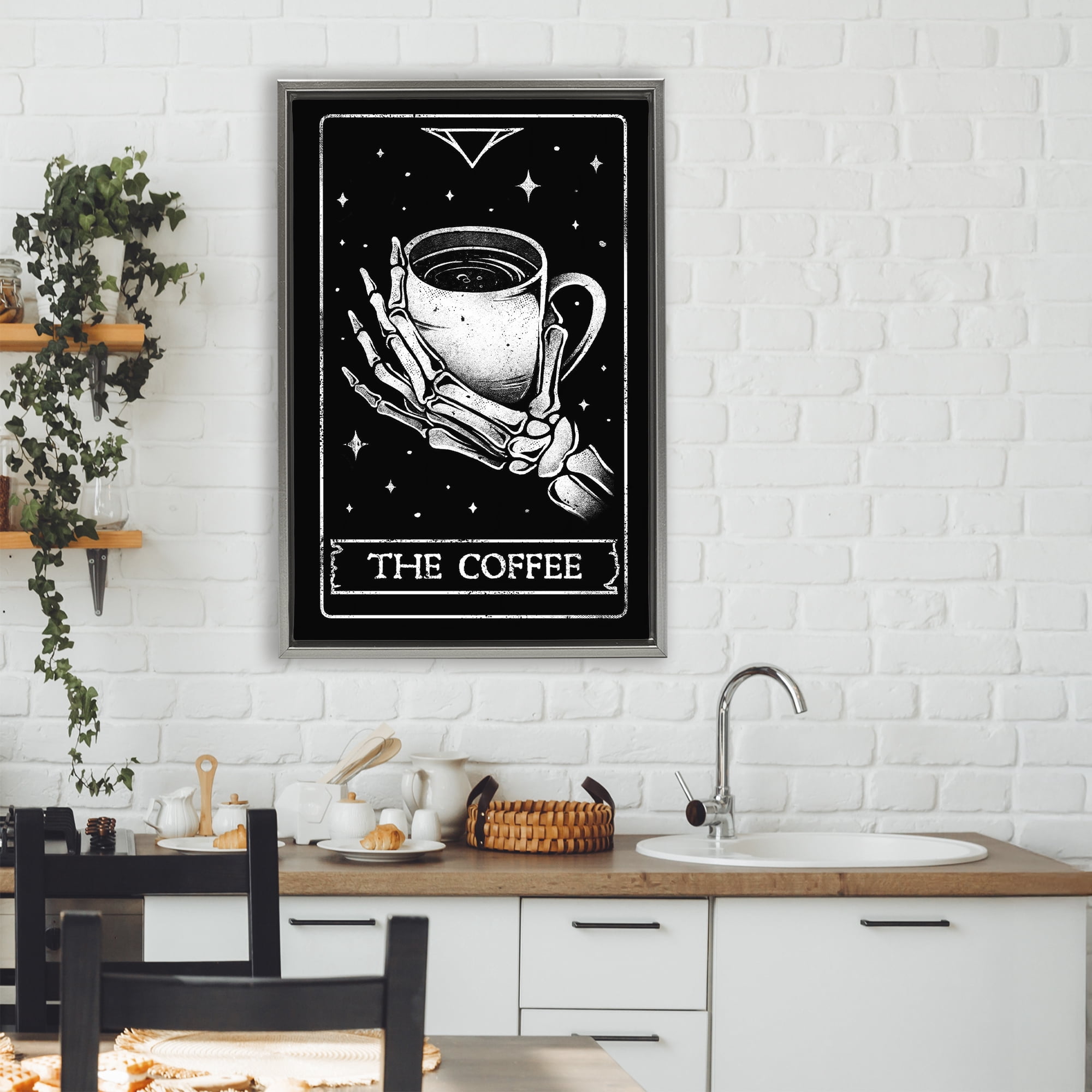 Stupell Industries The Coffee Tarot Card Gray Framed Floater Canvas Wall Art, design by EduEly Designs